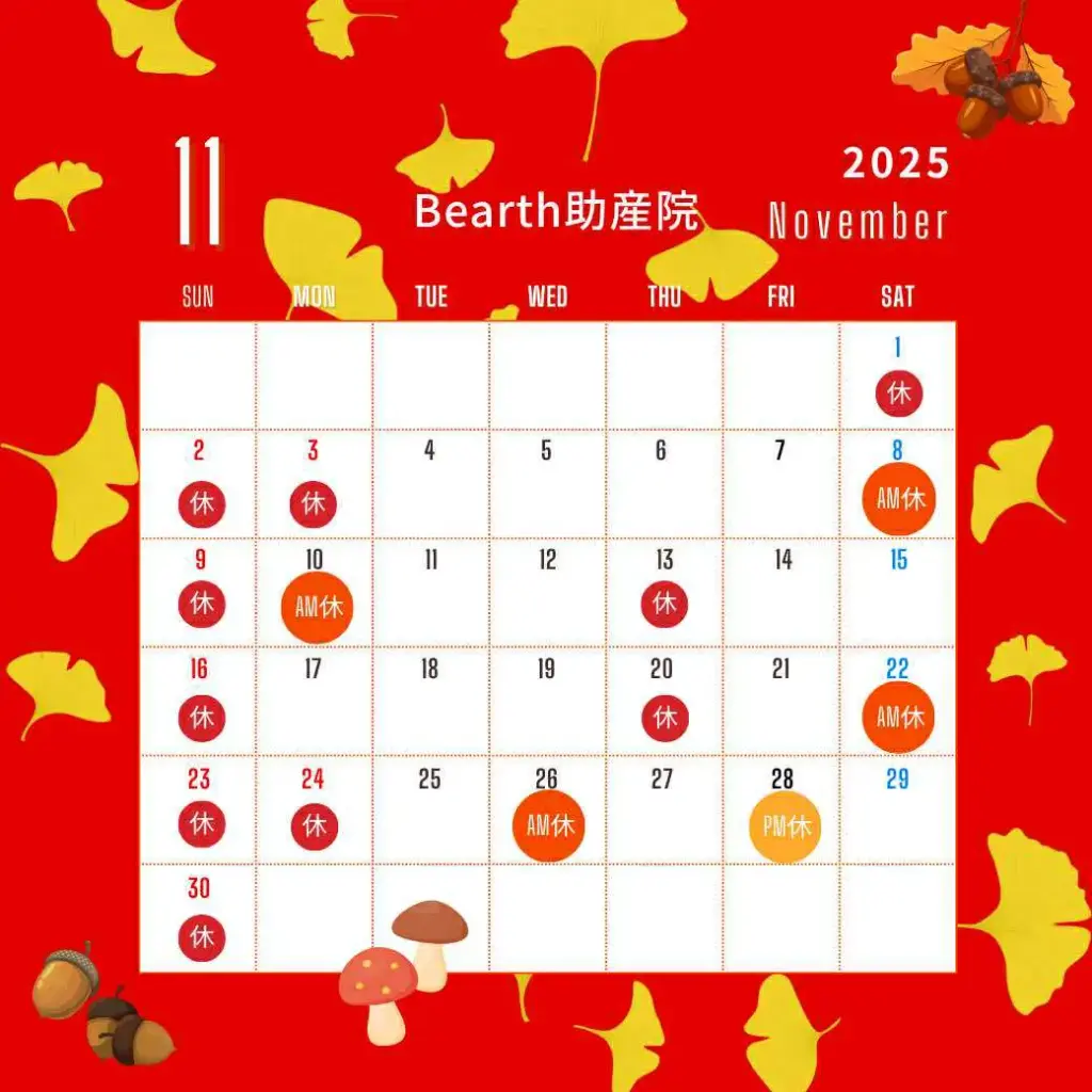 広島県福山市Bearth(ビアース）助産院の2025年11月診療カレンダー