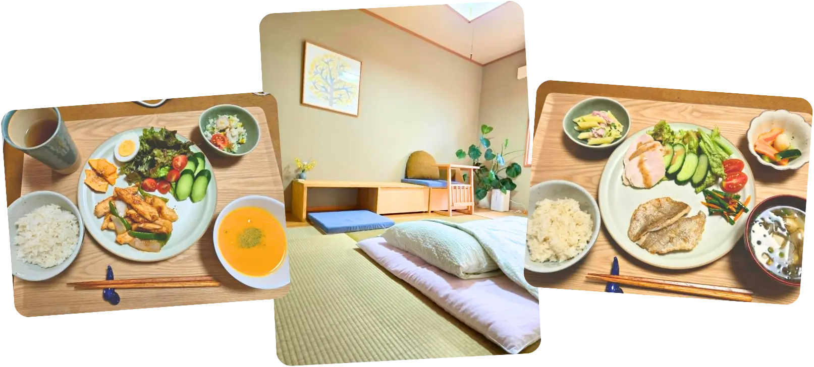 福山市で産後の日帰り型ケアをしているビアース助産院の和室と手作りランチ